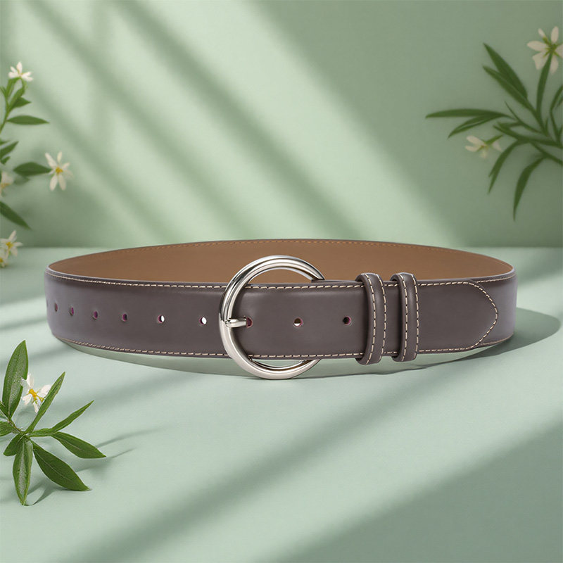 嘟卡丹4cm宽腰带卡其色复古简约百搭真皮牛皮皮带装饰配牛仔裤女