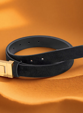 嘟卡丹2025新款黑色磨砂绒金扣牛皮腰带女真皮皮带配牛仔裤杨树林