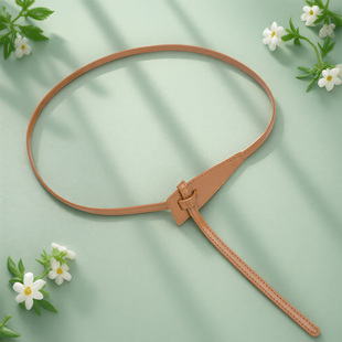 嘟卡丹真皮二层牛皮棕色细腰带女装 饰配裙子毛衣羊绒羊毛大衣皮带