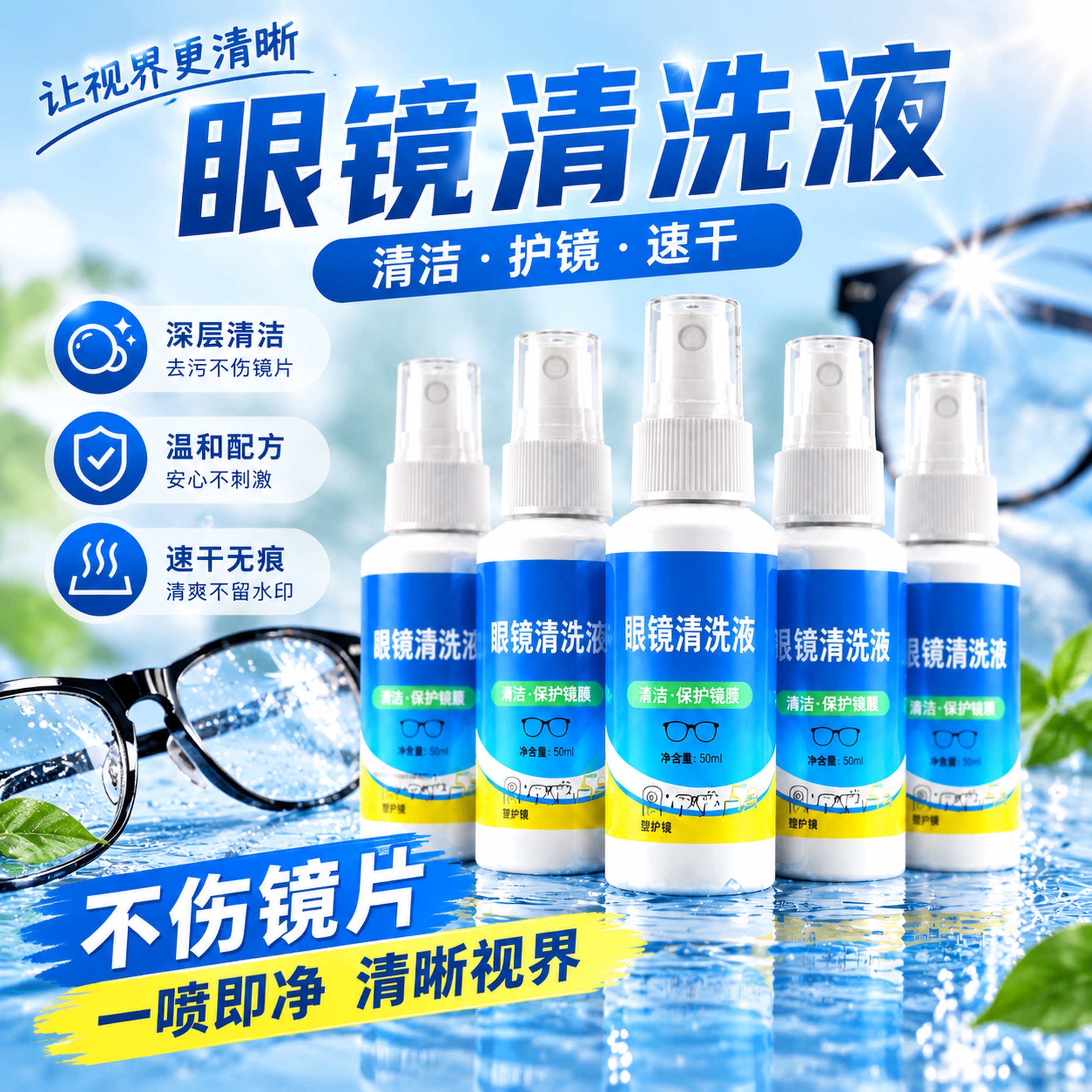 眼睛清洗液清洁水护理液不伤镜片去污专用护理液擦电脑屏幕清洁水