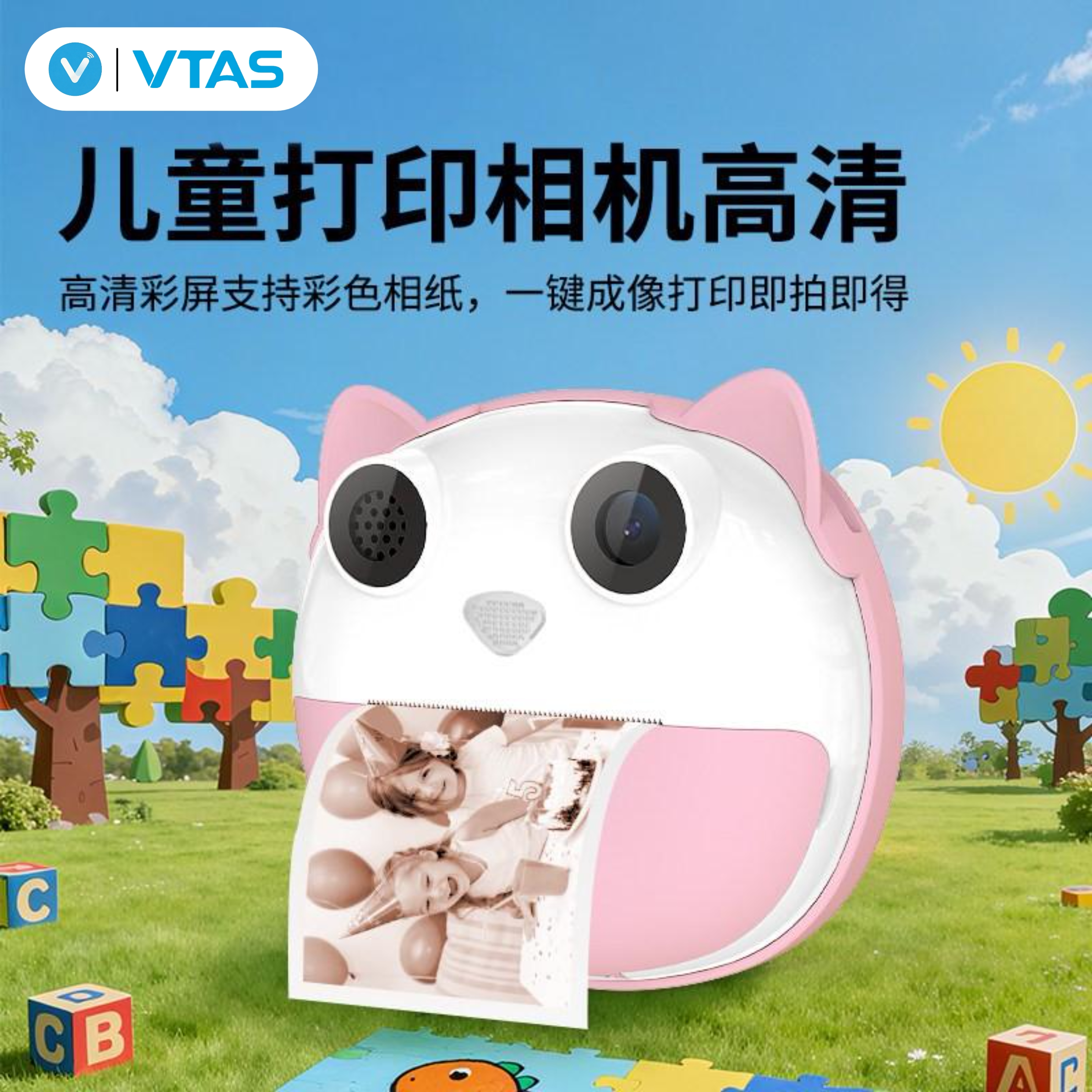 唯泰斯拍立得儿童相机高像素拍照可打印照片女孩生日礼物宝宝玩具