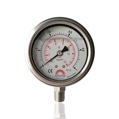供台湾华记压力表耐震注油径向立装侧装304不锈钢YBN63 1KG 15PSI