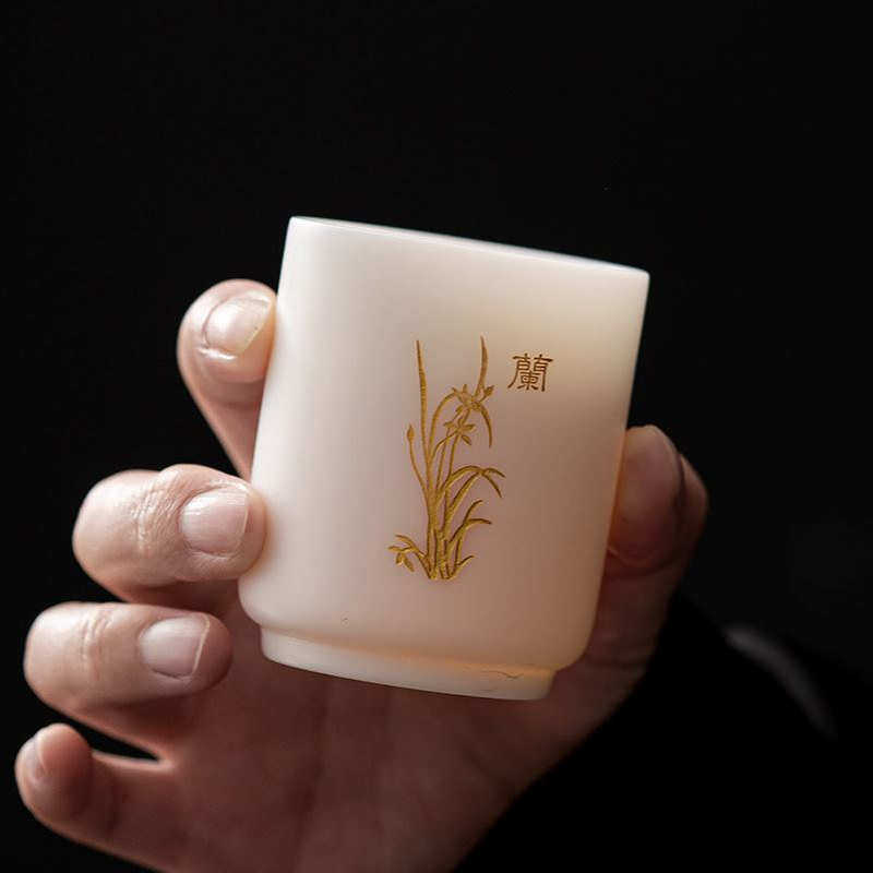 德化白瓷羊脂玉梅兰竹菊茶杯 手握小号主人杯品茗杯闻香杯单杯