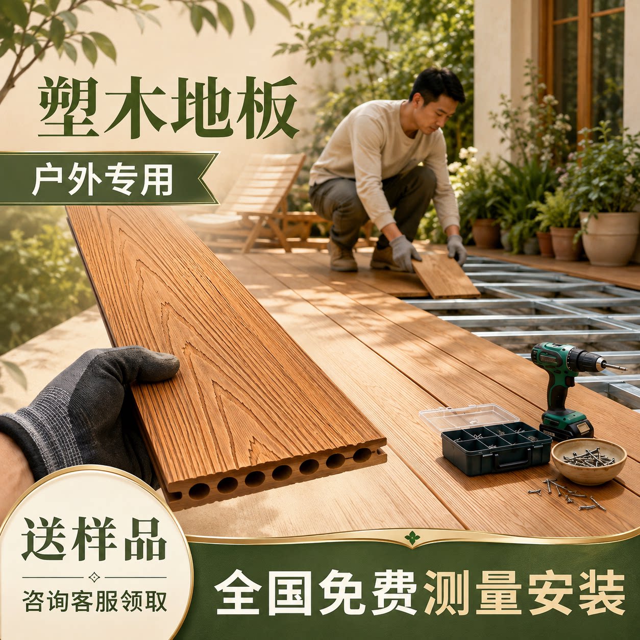 塑木地板户外庭院防腐木地板露台实心共挤木塑板花园别墅楼顶自铺