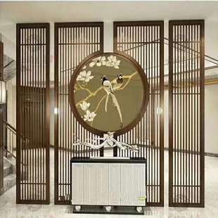实木玄关隔断 中式 客厅入户落地酒店茶室栅栏办公室座屏花格屏风