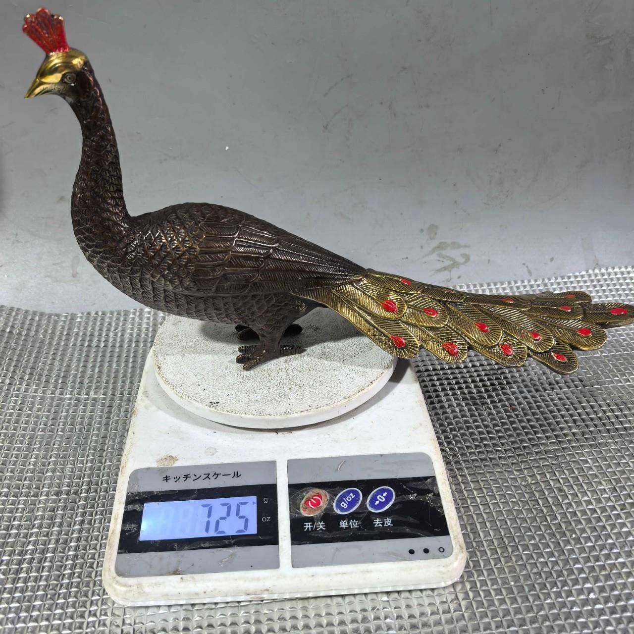 仿古仿铜鎏金紫铜色孔雀创意家居摆件古玩收藏铜动物孔雀摆设道具