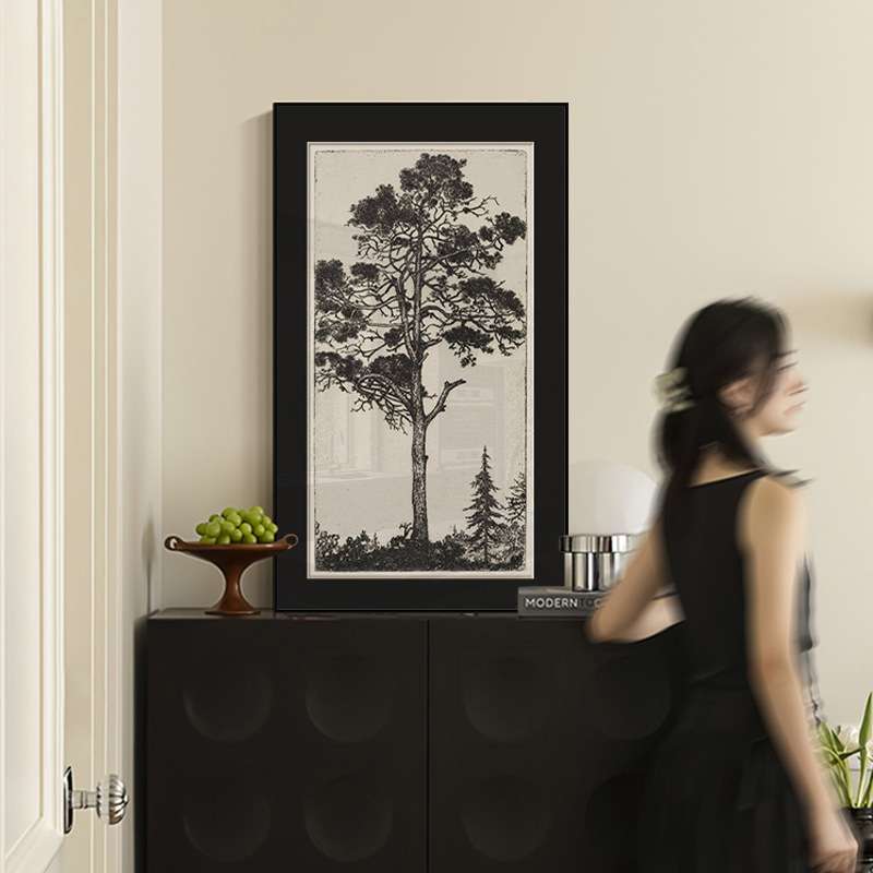 林间 黑白素描装饰画法式复古中古风客厅壁画玄关走廊书房挂画图片
