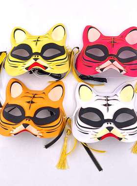 新款老虎面具网红头套景区夜市发光黄色老虎led面罩半脸荧光面具