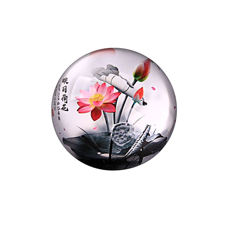 镇纸水晶玻璃半球纸镇创意荷花纪念品送老师公司logo定制礼品摆件