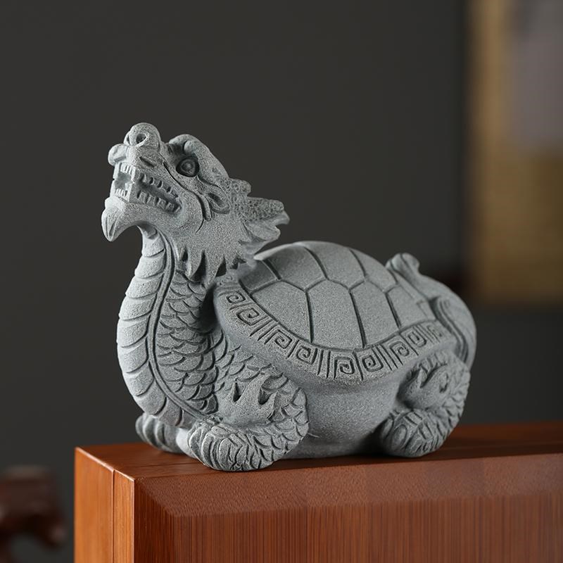青砂石龙龟玄武茶宠摆件鱼缸造景微景观瑞兽沉水茶桌装饰假山盆景