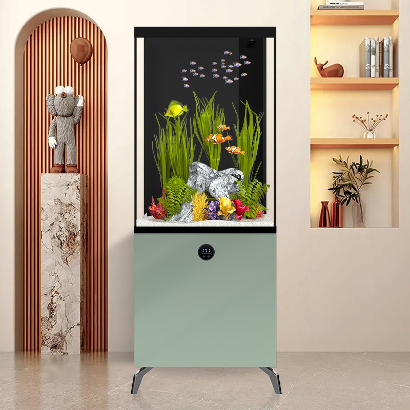 汉霸2024新款底滤鱼缸客厅家用小型超白玻璃造景水族箱智能落地