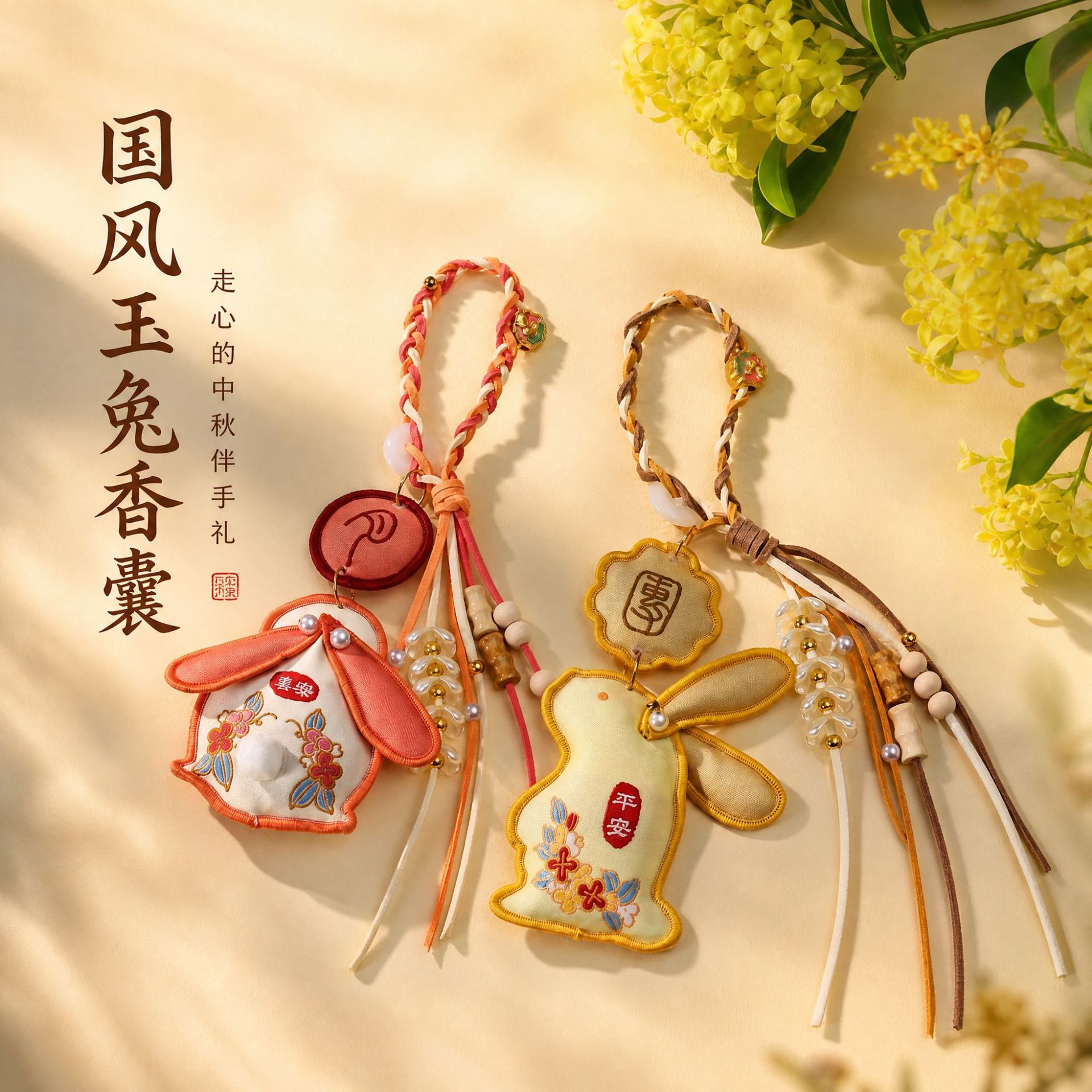 中秋挂件祈福香囊文创用品员工活动福利兔子荷包平安符景区伴手礼