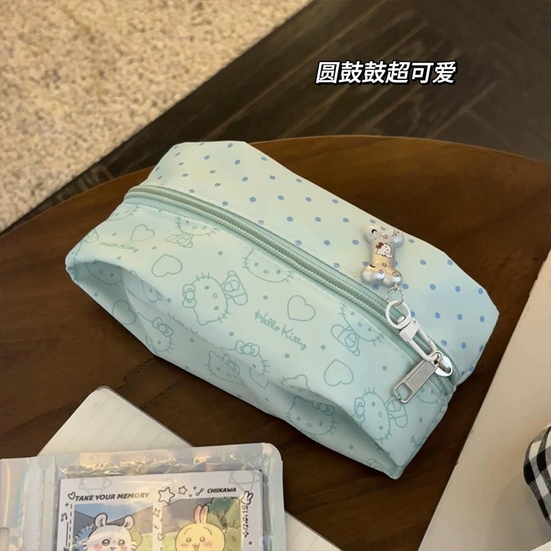 薄荷波点kitty化妆包ins可爱波点