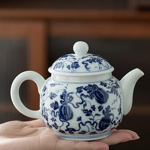 手工茶具 茶壶陶瓷单壶青花瓷过滤大号釉下彩家用泡茶器复古中式