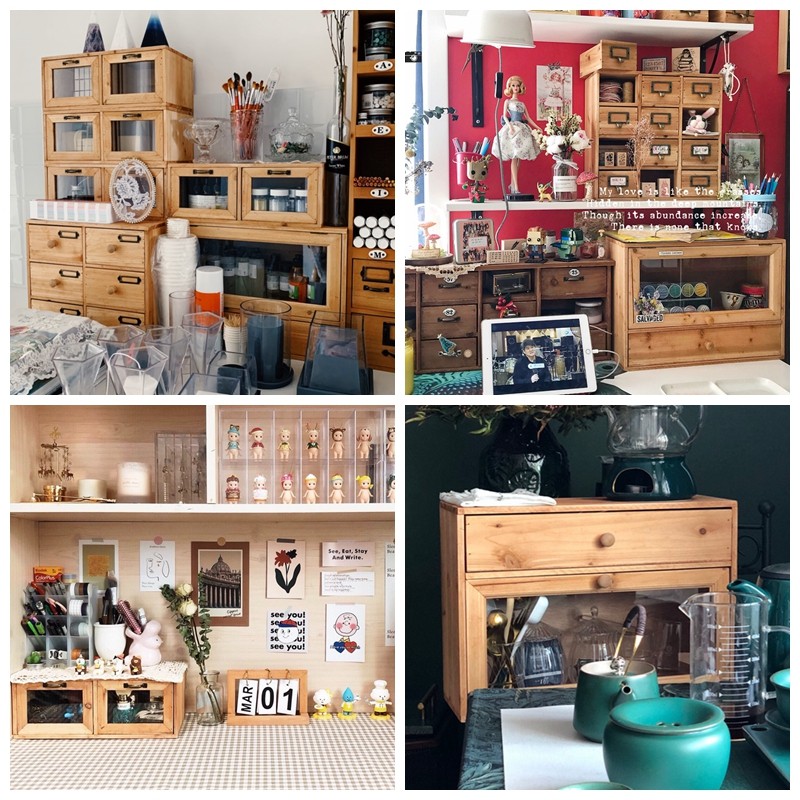 精选叁杉家居桌面搭配组合木质收纳盒书桌桌面整理防尘复古书架置,收纳整理,桌面收纳盒,淘宝优惠券,粉丝福利购,淘宝优惠卷