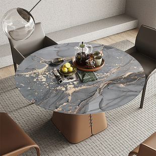 精选圆桌餐桌布仿大理石纹圆形轻奢防水防油桌垫防烫免洗皮革餐桌