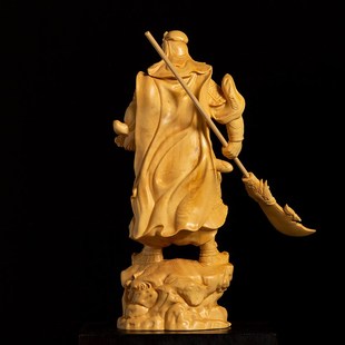 黄杨木武财神实木大刀关公神像家用供奉客厅工艺品木雕摆件关二爷