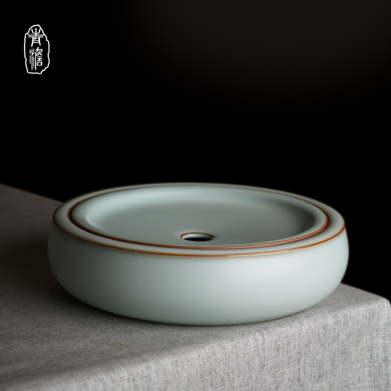 汝窑干泡台茶盘陶瓷手工壶承家用景德镇小型茶台茶承青瓷茶具配件