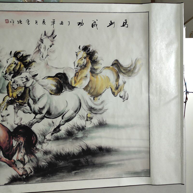 六尺国画卷轴字画动物画客厅办公室装饰画中式墙壁挂画马到成功E