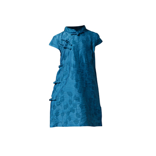 女童旗袍夏季中国风薄款2023年新款女宝宝连衣裙蓝色汉服儿童唐装