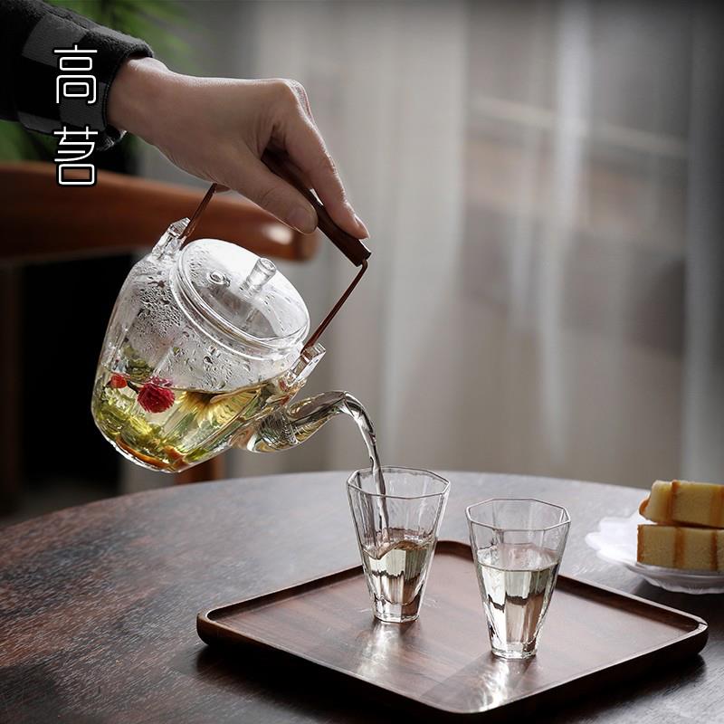 玻璃提梁壶水壶特色茶道茶具煮茶泡茶壶耐热烧水壶日式复古花茶壶