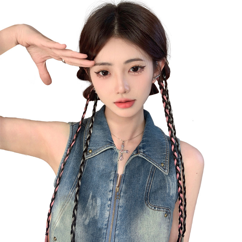 假发辫子女脏辫拳击辫马尾麻花小辫子彩色挑染编发夹子抓夹y2k辣