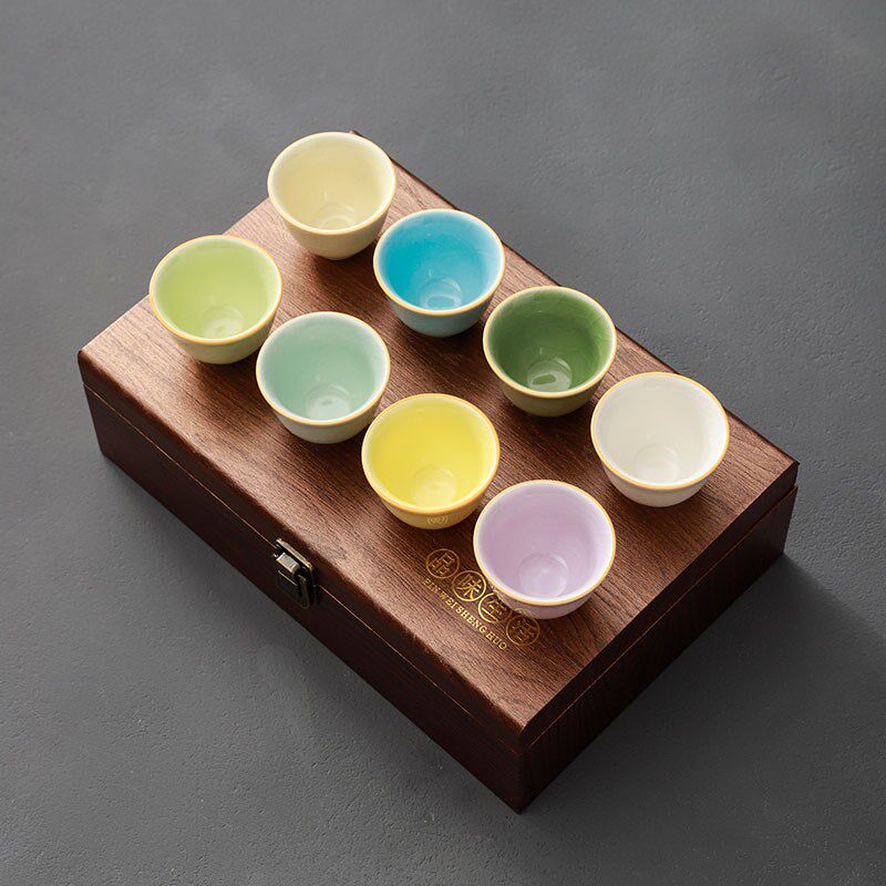 汝窑功夫茶杯套装家用开片冰裂纹品茗杯办公室招待客人杯喝茶杯子