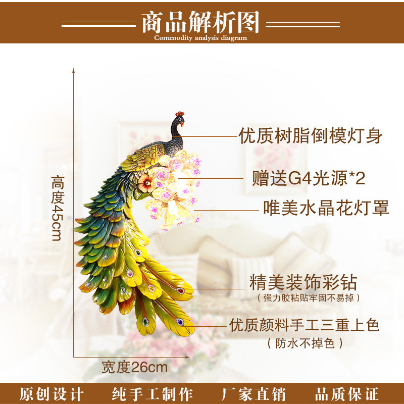 欧式创意孔雀壁灯过道走廊客厅背景墙楼梯法式壁挂装饰卧室床头灯