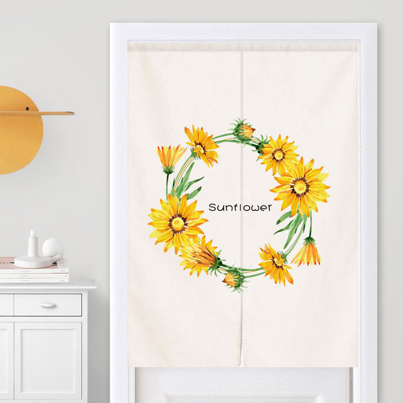 向日葵布艺门帘隔断帘卧室家用厨房客厅魔术粘贴韩式半帘装饰帘子