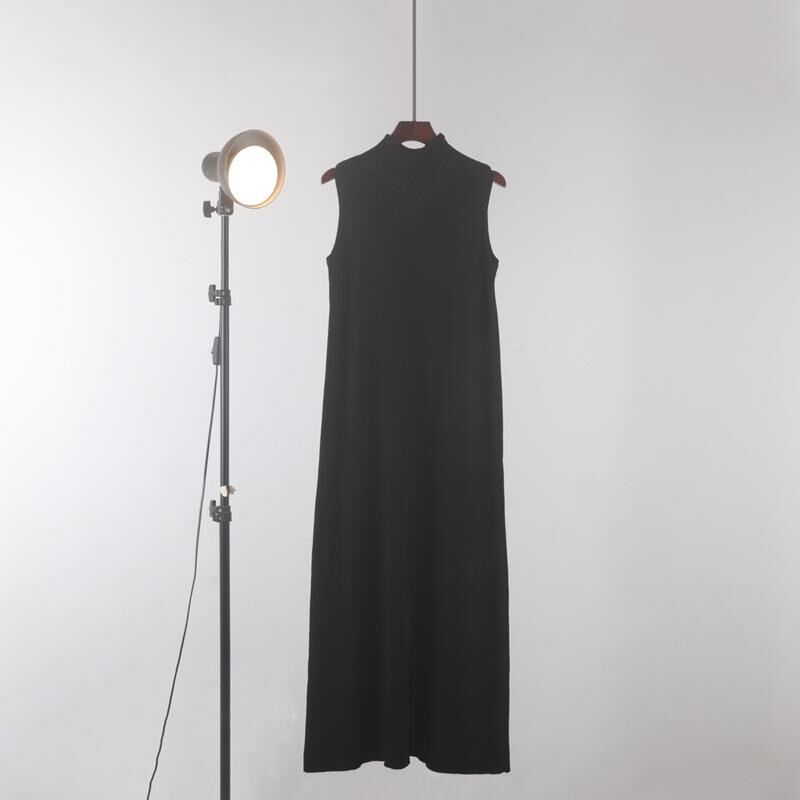 2024秋冬新款修身半高领针织连衣裙女中长款无袖背心内搭打底裙子