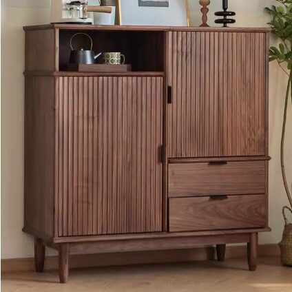 北美黑胡桃木餐边柜北欧樱桃木橡木轻奢茶水柜现代简约格栅储物柜