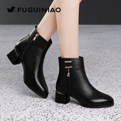 加绒鞋 富贵鸟女鞋 子 短靴女士秋冬中年妈妈鞋 真皮皮鞋 2026新款 爆款