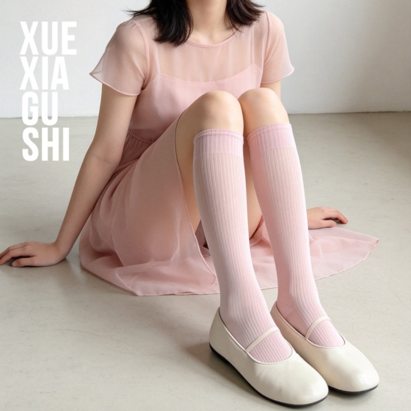 【超好穿凉感小腿袜】靴下故事 光泽感细坑条夏薄长袜～显瘦美腿