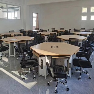 学校微机室六角电脑桌六边钢制电脑桌录播教室多人组合拼接组合桌