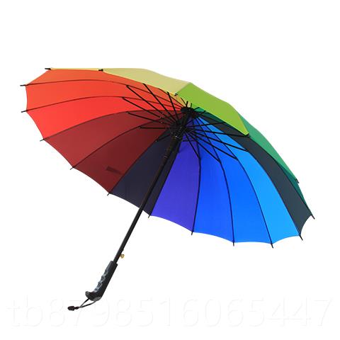正品雨伞长柄动雨杆16骨学生伞防风遮阳彩虹晴伞定制logo广直自告