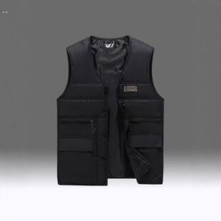 秋冬季男士休闲夹棉马甲爸爸装宽松保暖外套加厚纯色外穿无袖坎肩