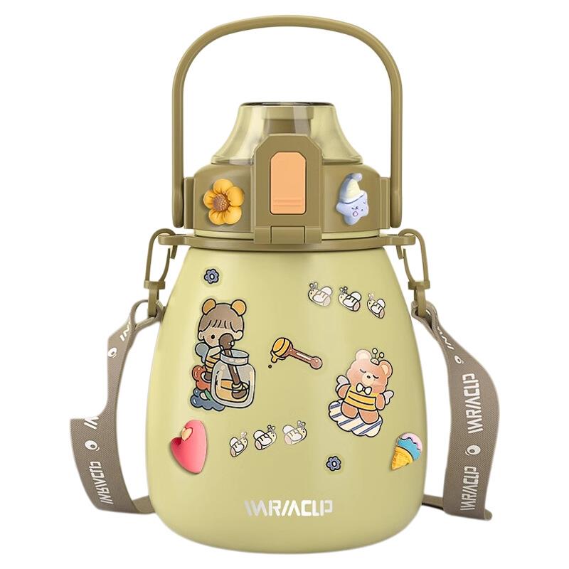 大肚杯保温杯女2025新款吸管大容量水杯子儿童上学专用不锈钢水壶