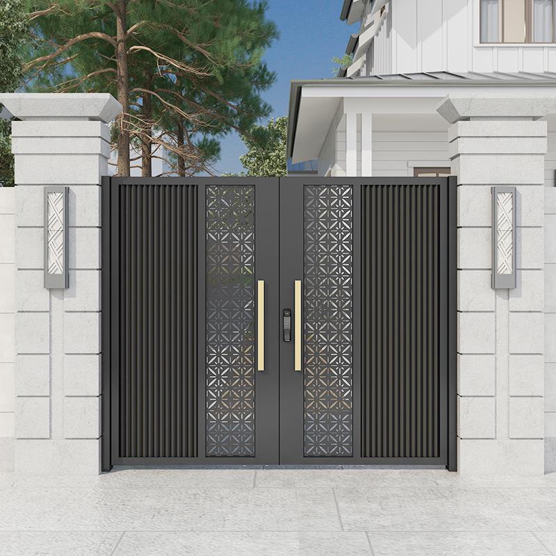 新中式铝艺大门别墅伸缩门自动门铝合金乡村庭院门铁门入户单双开