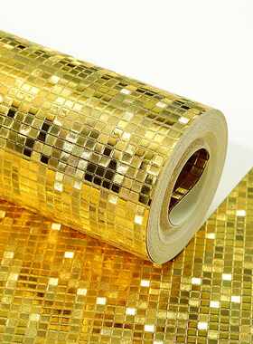 金色银色金箔格子马赛克墙纸背景墙吊顶柱子KTV柜台反光立体壁纸