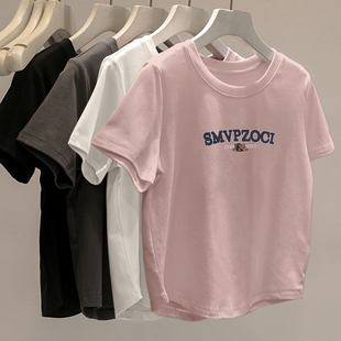 2026新款正肩短袖t恤女春夏季设计感小众宽松减龄上衣打底衫