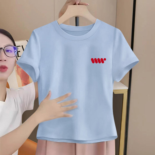 正肩短袖t恤女纯棉短款上衣