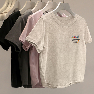 夏季正肩短袖t恤女2026新款打底设计感宽松显瘦半袖小众上衣