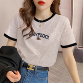 夏季 设计感撞色宽松显瘦上衣 打底时尚 正肩短袖 女t恤2026新款