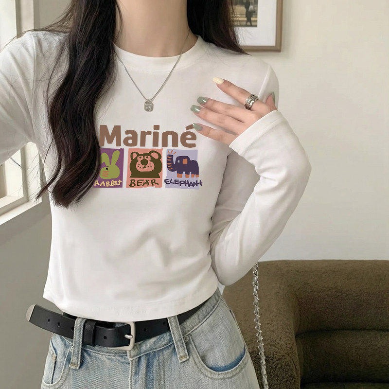 白色正肩长袖打底衫t恤女早春内搭修身显瘦纯棉2026新款短款上衣