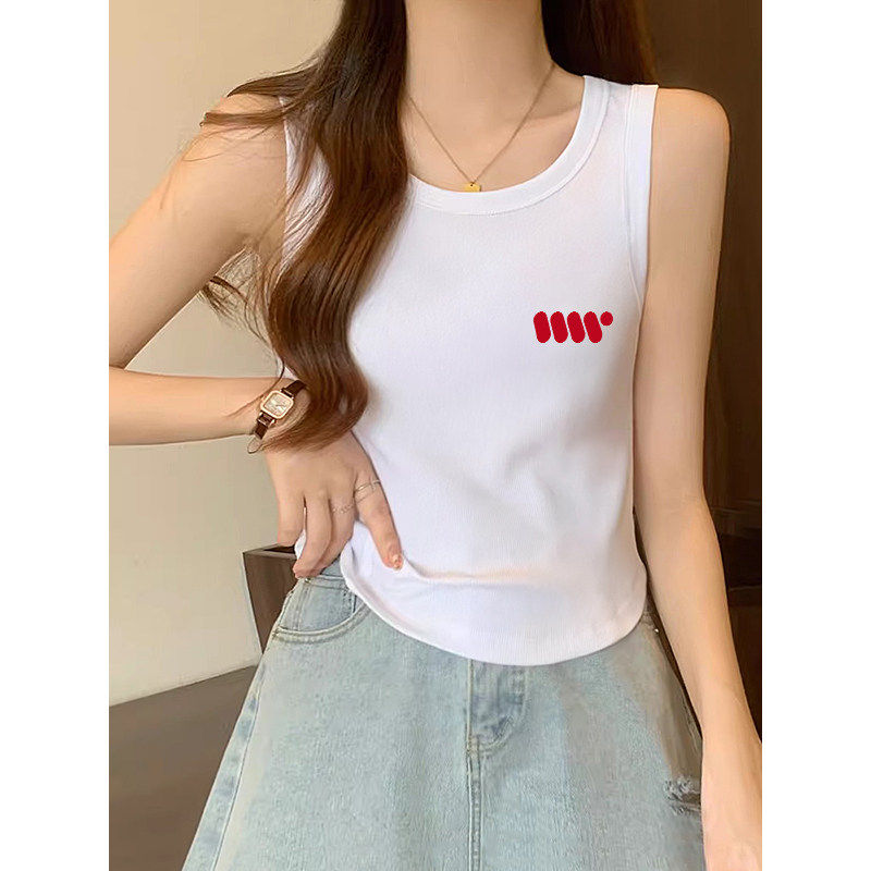 2026春夏季纯棉吊带美背t恤小衫设计感白色圆领无袖宽肩带背心女