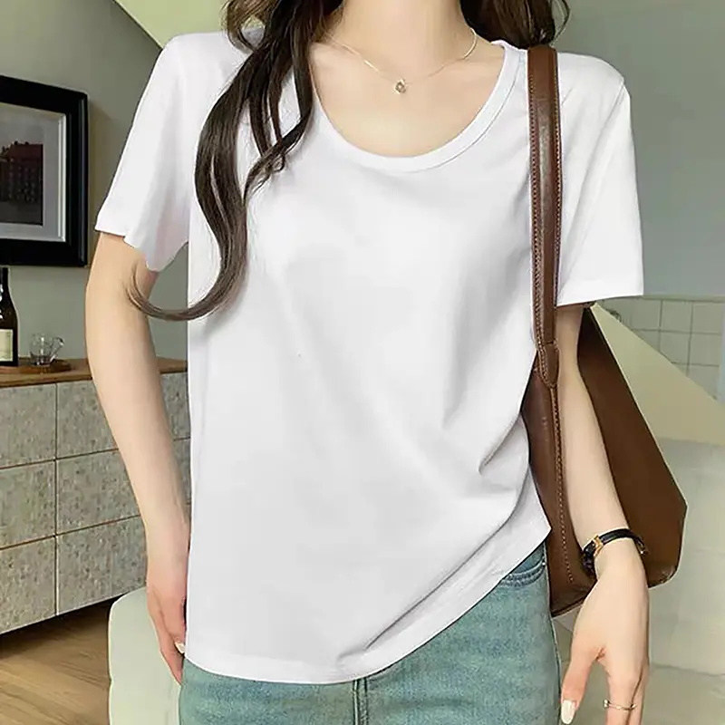 正肩短袖t恤女2026年夏季韩系减龄白色v领体恤显瘦宽松大领口上衣