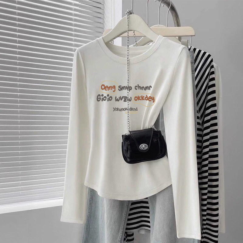 白色打底衫女内搭早秋新款小众设计感正肩上衣不规则长袖t恤