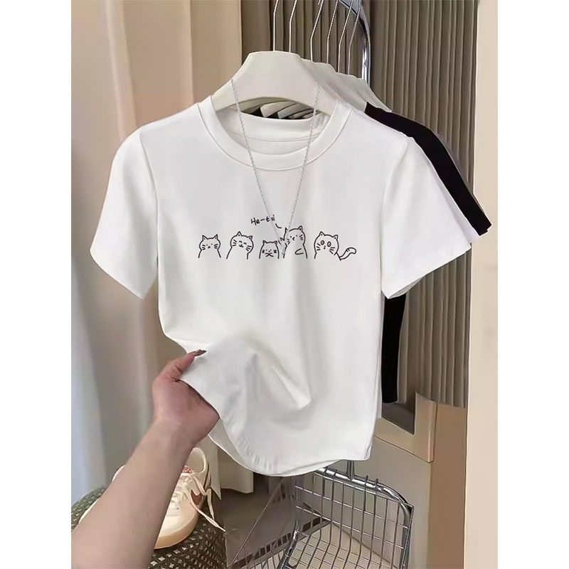 正肩短袖t恤女夏季新款洋气显瘦内搭不规则下摆宽松减龄短款上衣