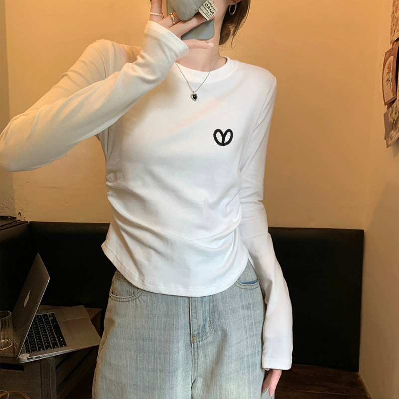 小个子短款圆领打底衫修身内搭长袖T恤女春秋韩版小众百搭上衣潮