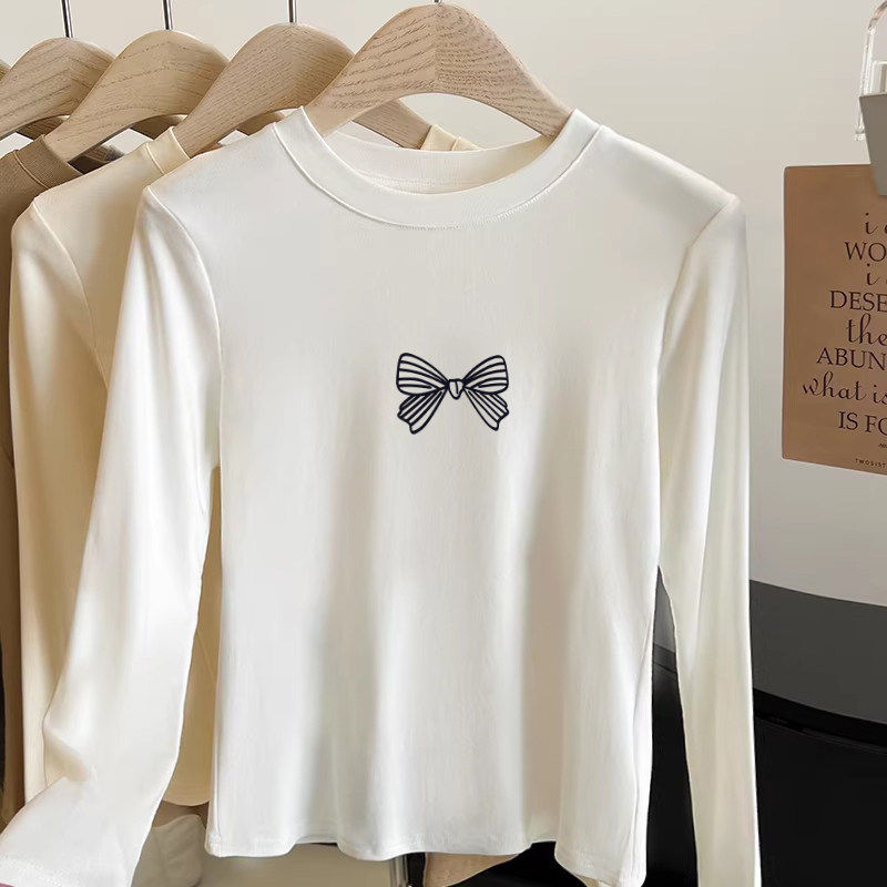 白色正肩纯棉打底衫女早春独特别致洋气内搭长袖t恤修身短款上衣,女装/女士精品,真丝上装,淘宝优惠券,粉丝福利购,淘宝优惠卷